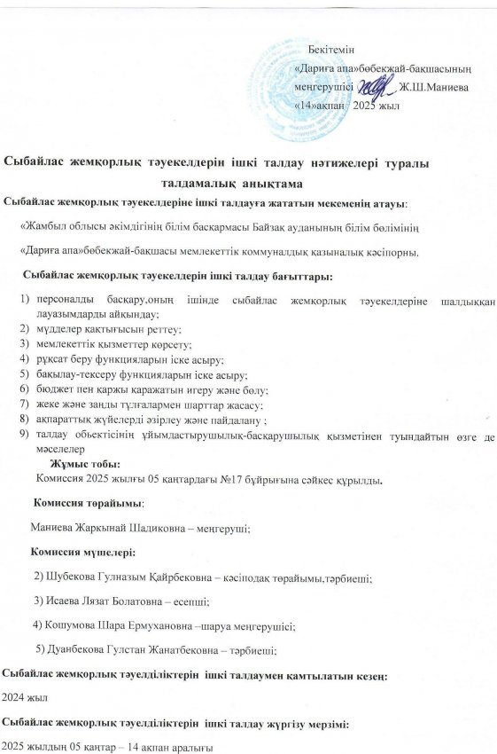 Ішкі талдау нәтижелері туралы талдамалық анықтама