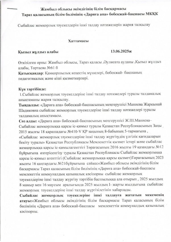 Ішкі талдау нәтижелерін жария талқылау хаттамасы
